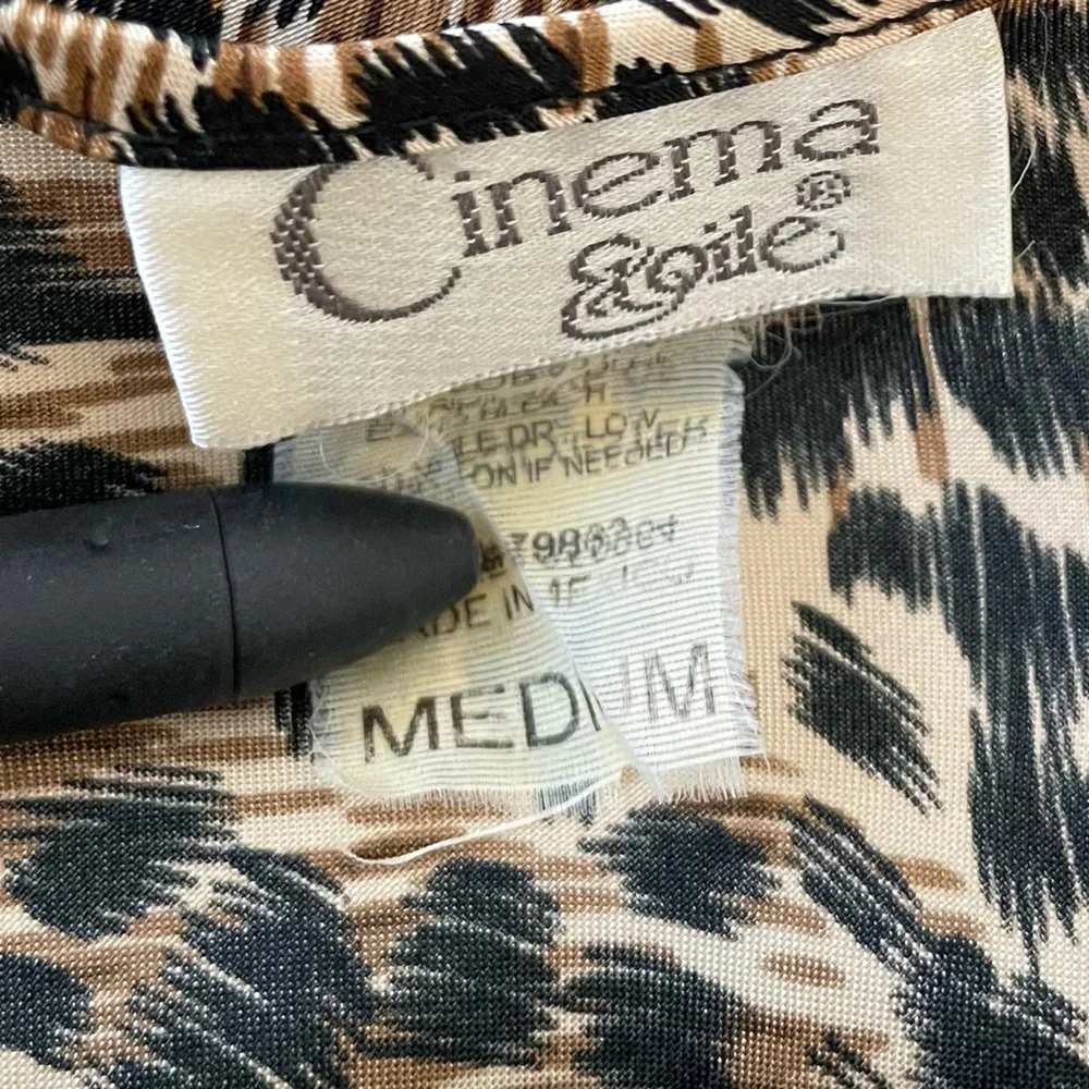 90’s Midi Leopard Animal Print Polyester Slip with velvet rose, size M